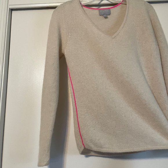 Pure Collection 100% Cashmere Sweater Long Sleeve V-Neck Top Tan/Cream/Pink   4 - Picture 11 of 16